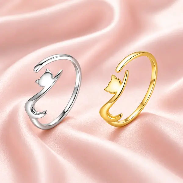 bague délicate chat argent ajustable