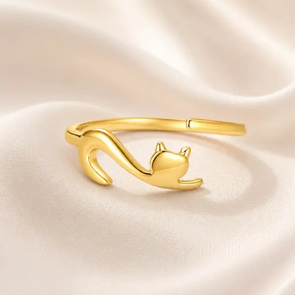 bague femme argent ajustable chat