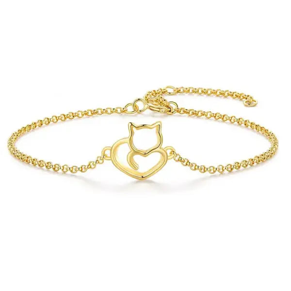 bracelet coeur chat femme