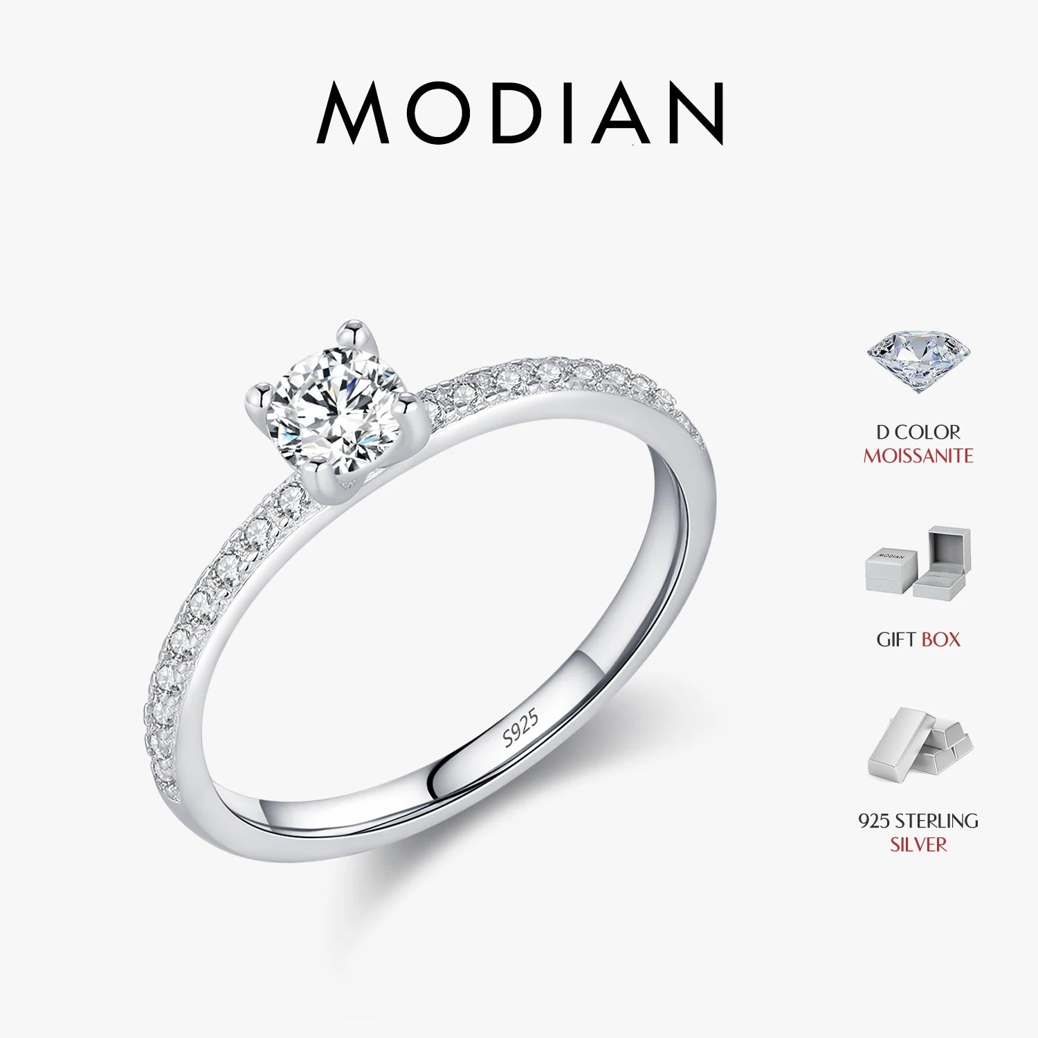 Women's Silver Solitaire Moissanite Pure Light Ring