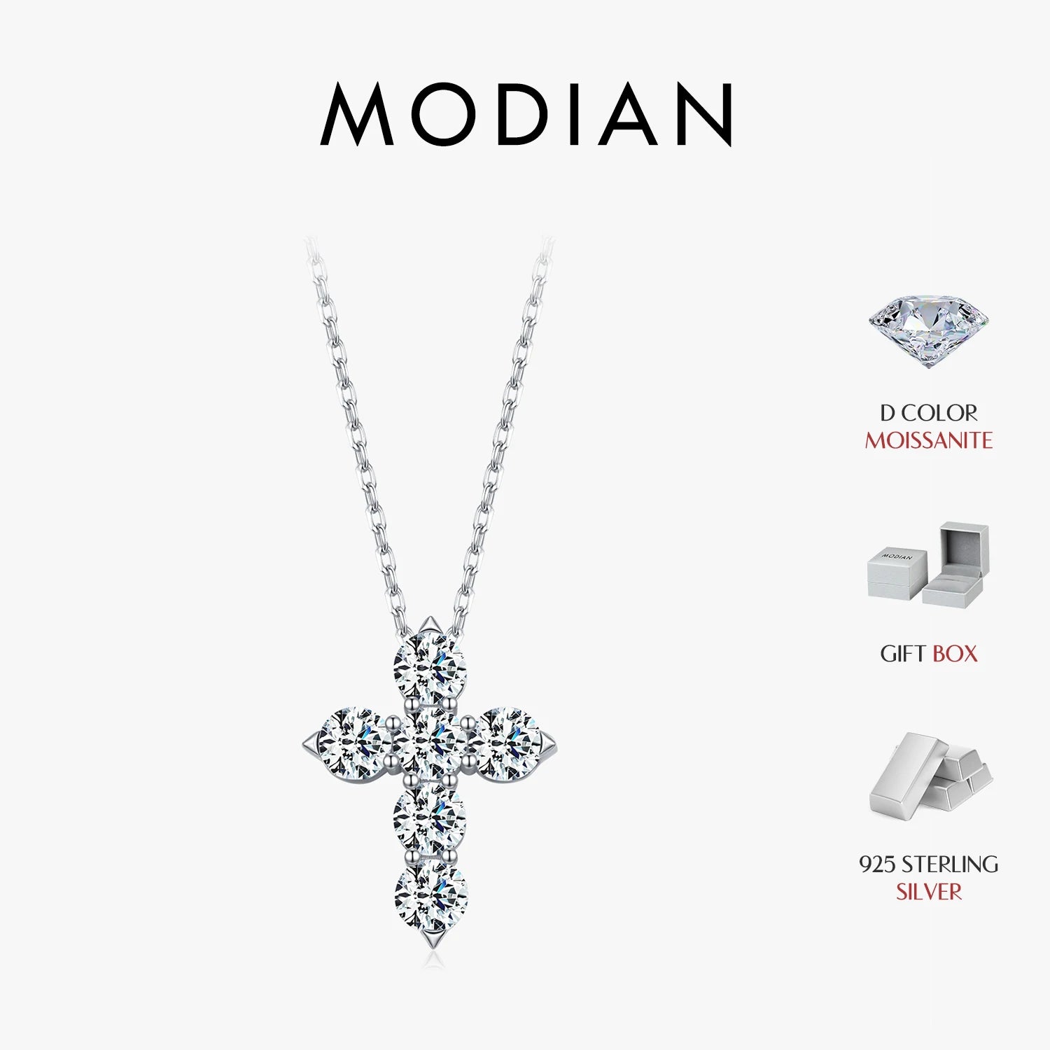 Collier Femme Argent Croix Moissanite Éclat Signature