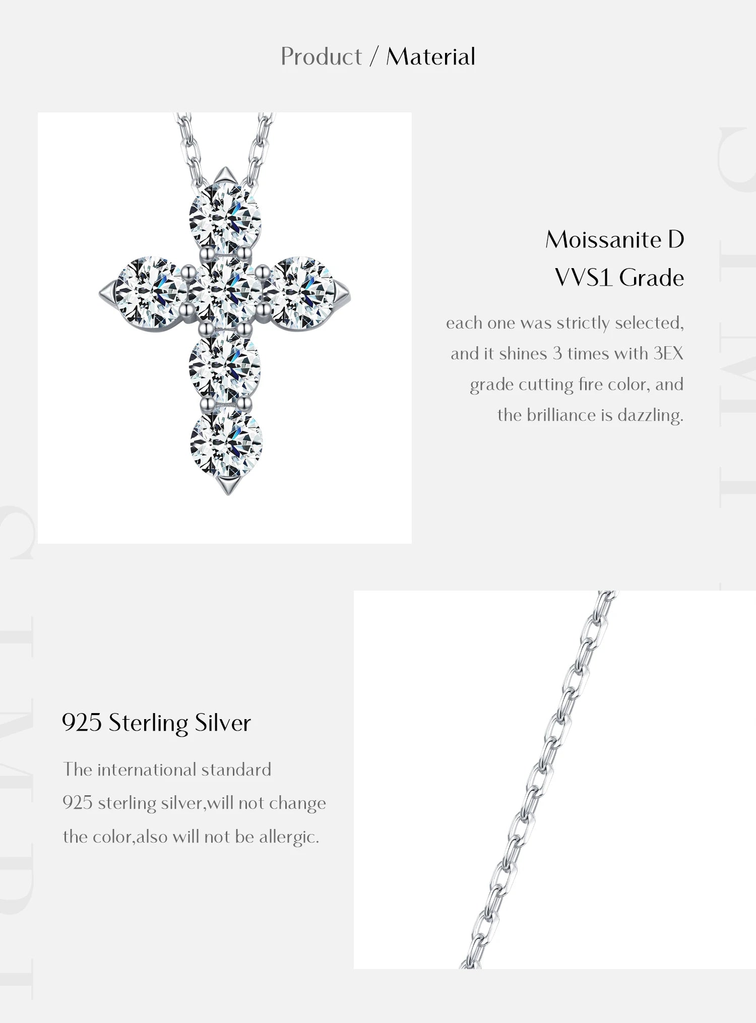 Collier Femme Argent Croix Moissanite Éclat Signature