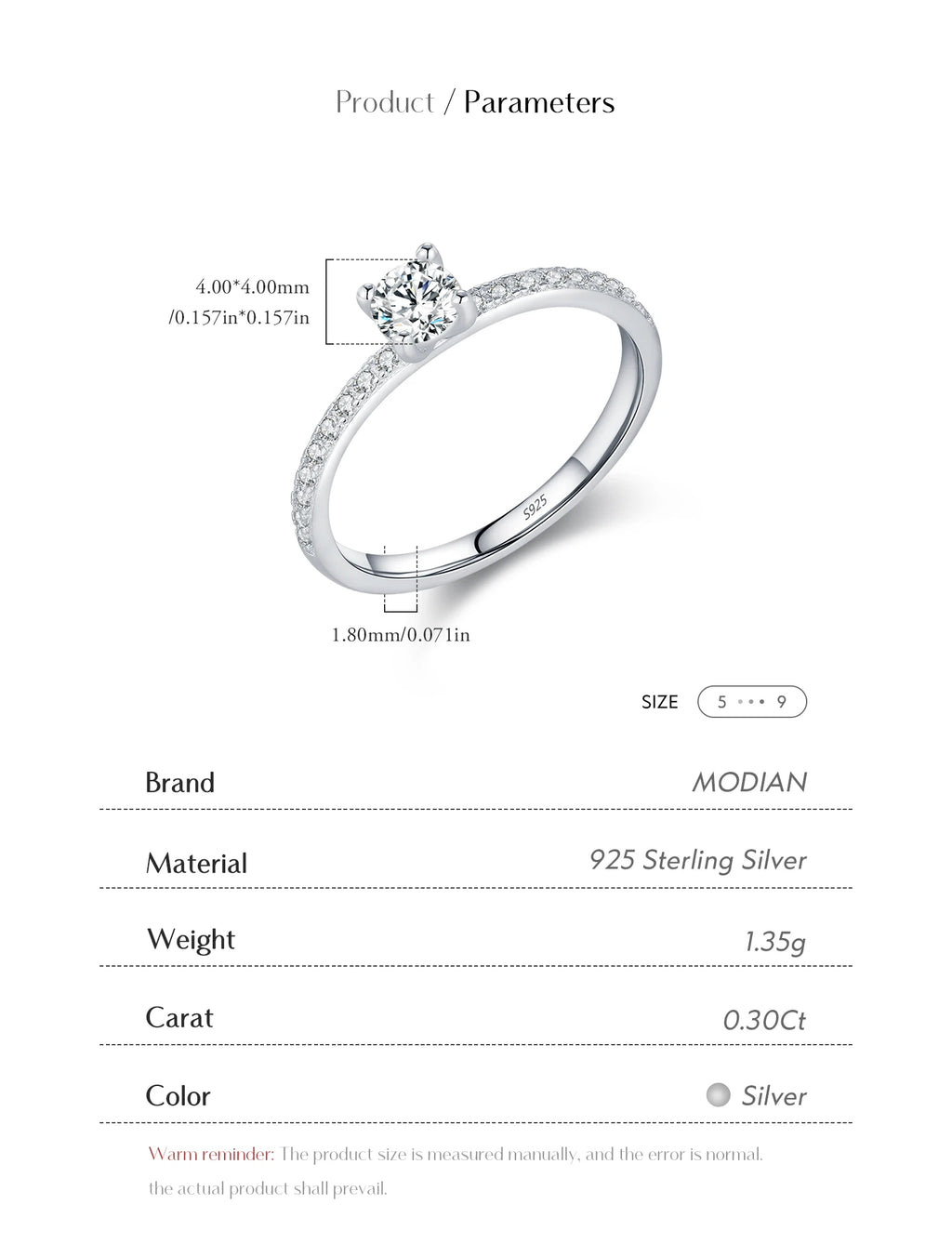 Women's Silver Solitaire Moissanite Pure Light Ring