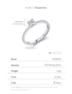 Women's Silver Solitaire Moissanite Pure Light Ring