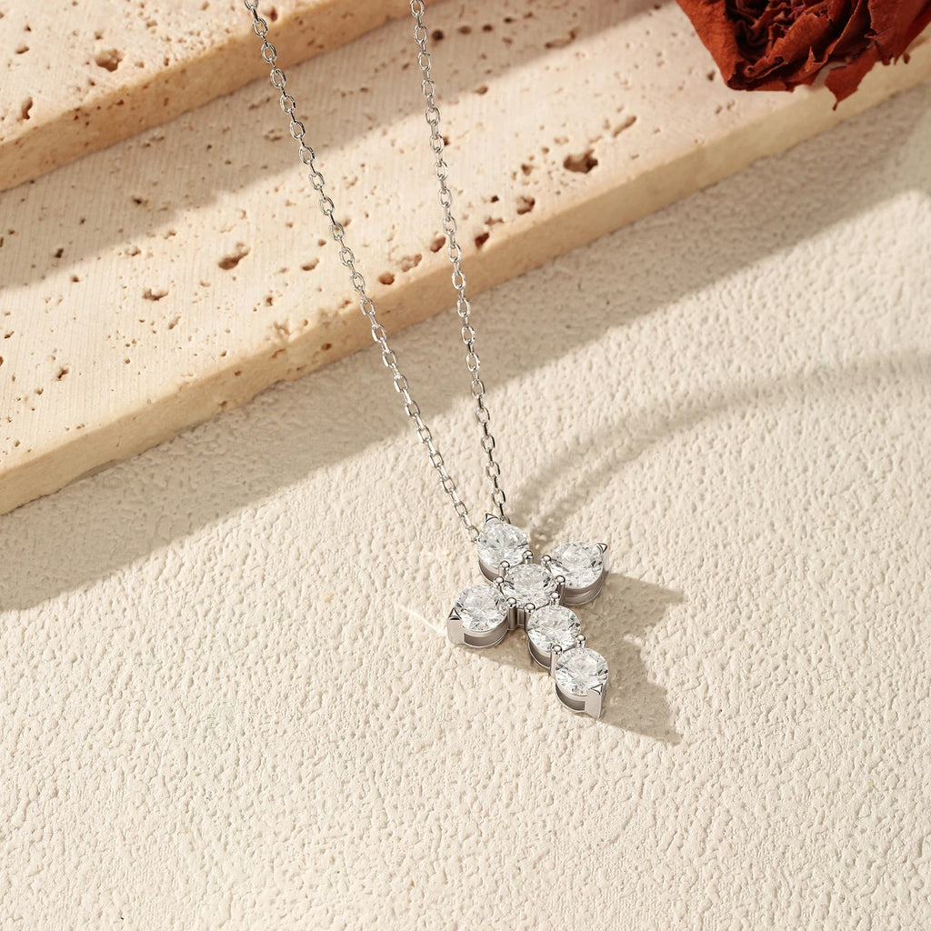 Collier Femme Argent Croix Moissanite Éclat Signature