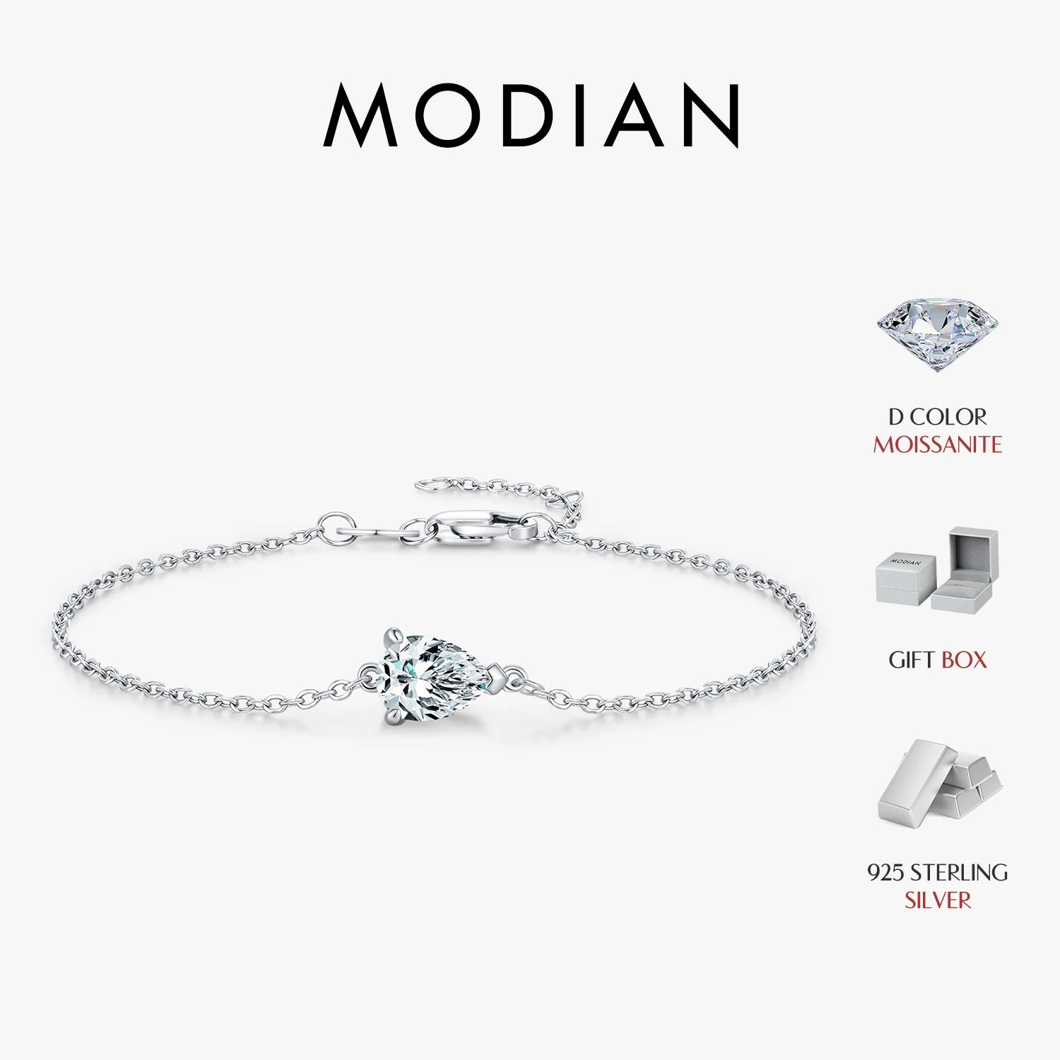 Bracelet Femme en Argent Moissanite Goutte Prestige