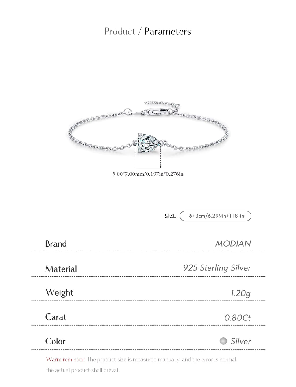 Bracelet Femme en Argent Moissanite Goutte Prestige