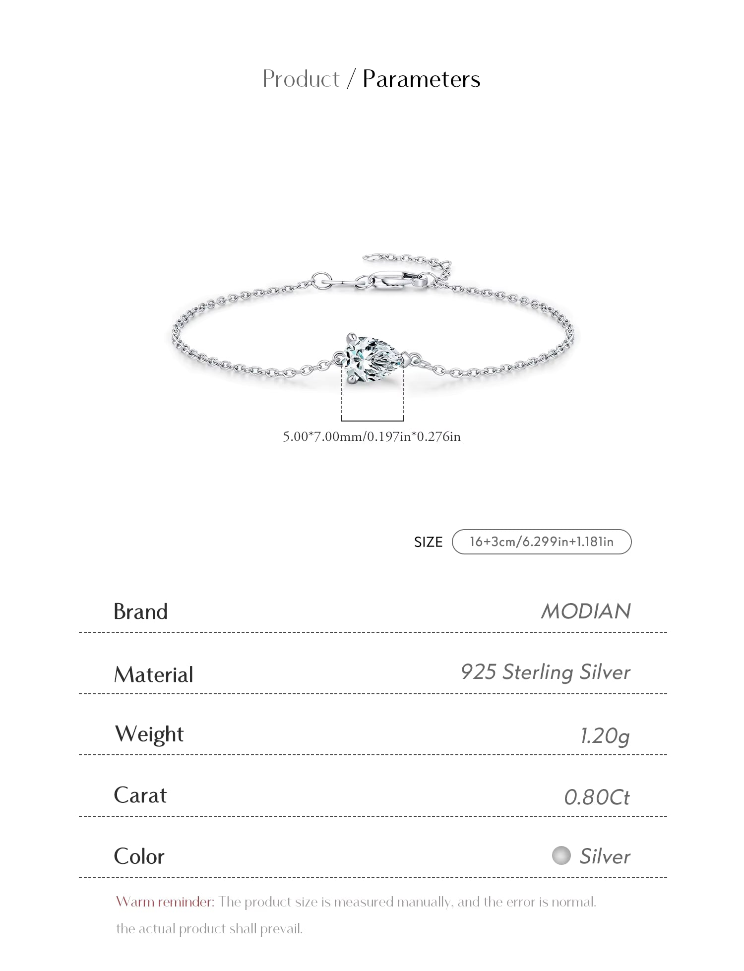 Bracelet Femme en Argent Moissanite Goutte Prestige