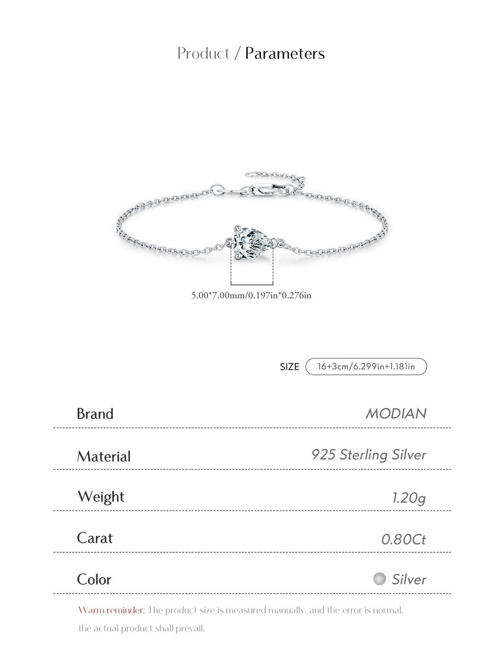 Bracelet Femme en Argent Moissanite Goutte Prestige