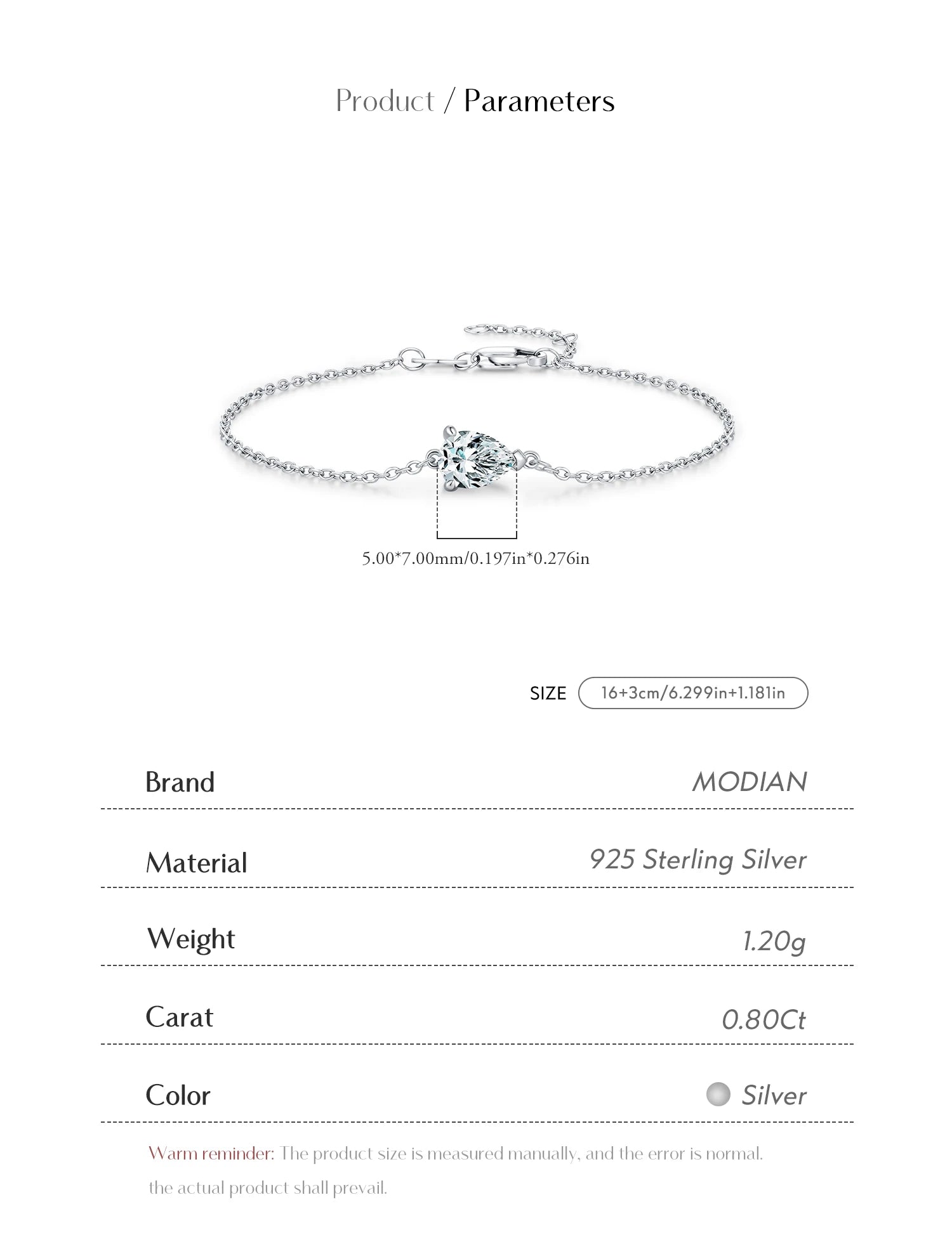 Bracelet Femme en Argent Moissanite Goutte Prestige