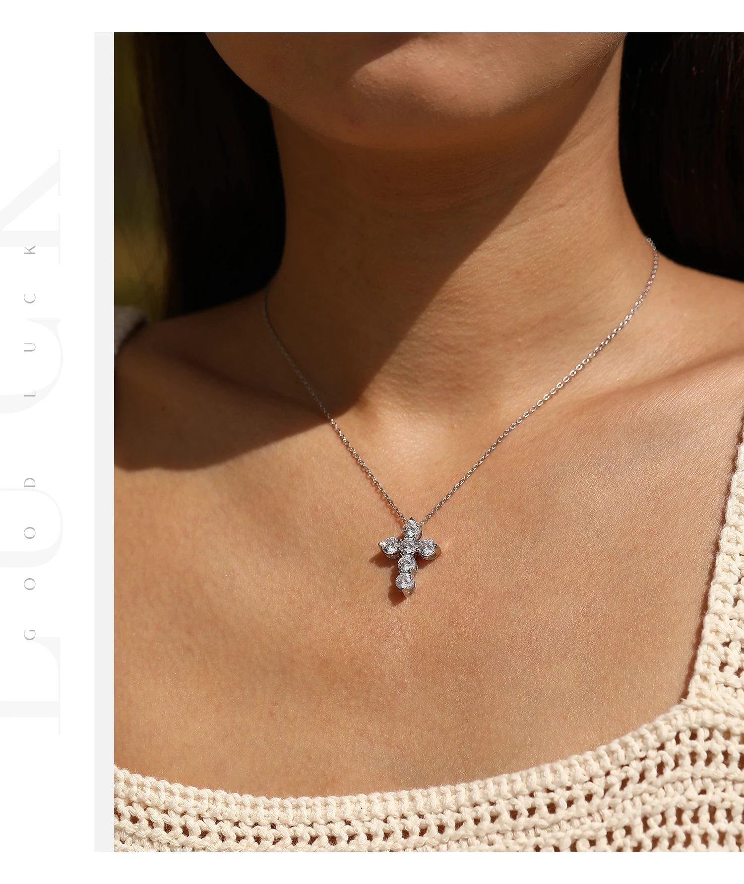 Collier Femme Argent Croix Moissanite Éclat Signature