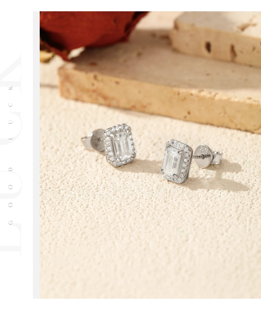 Boucles d’Oreilles Femme Argent Moissanite Émeraude Prestige
