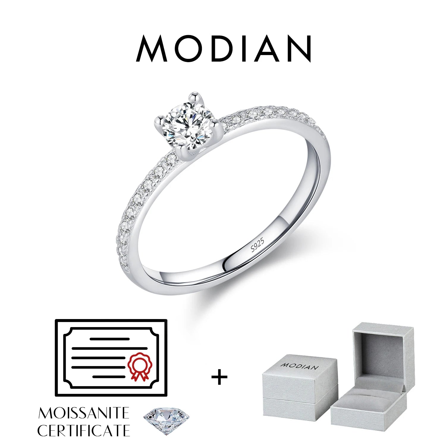 Women's Silver Solitaire Moissanite Pure Light Ring