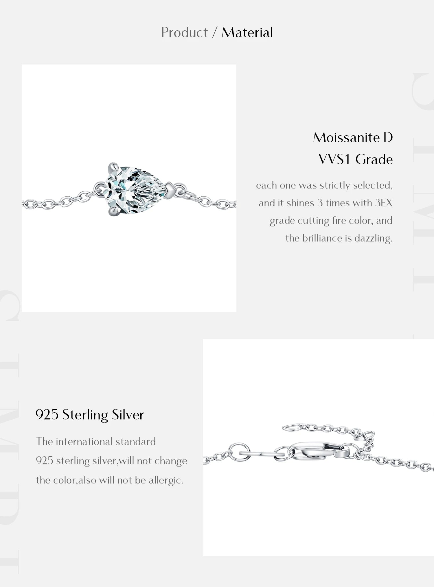 Bracelet Femme en Argent Moissanite Goutte Prestige