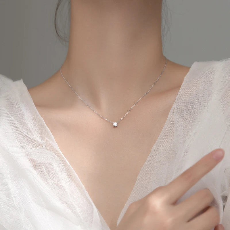 Collier Femme Argent Minimaliste Zircon Lumière Pure