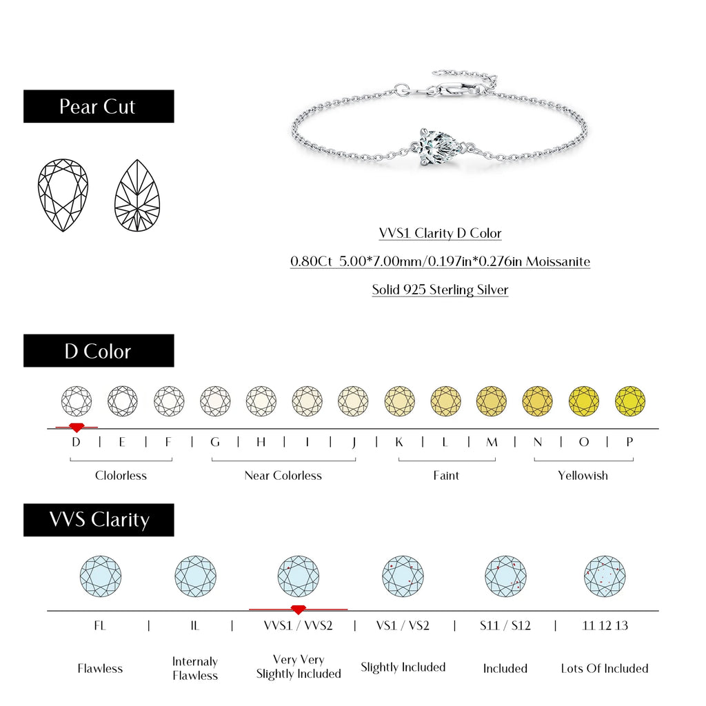 Bracelet Femme en Argent Moissanite Goutte Prestige