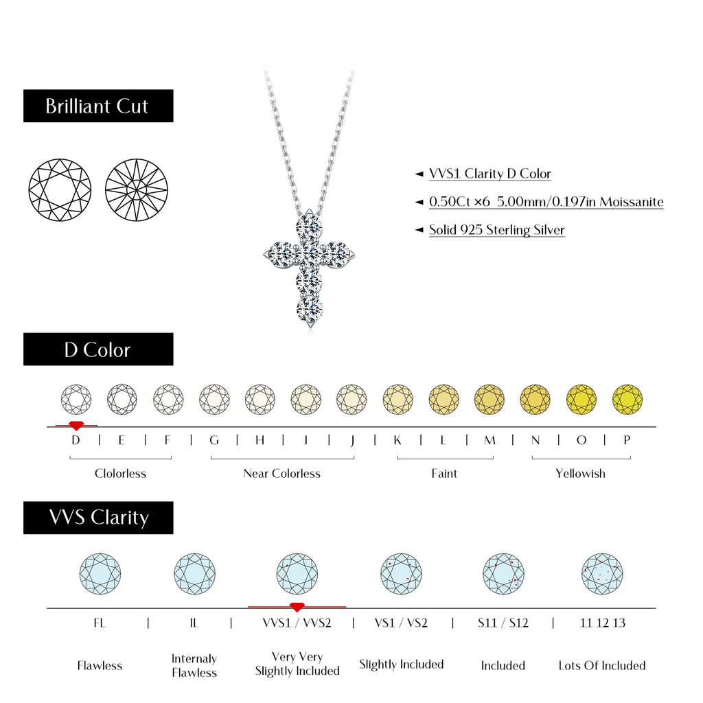Collier Femme Argent Croix Moissanite Éclat Signature