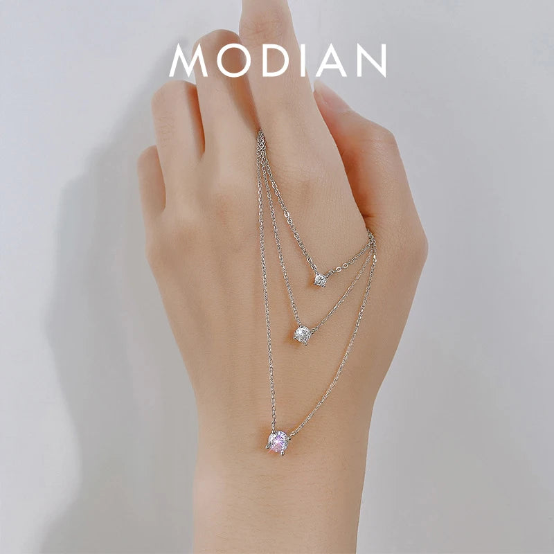 Collier Femme Argent Minimaliste Zircon Lumière Pure