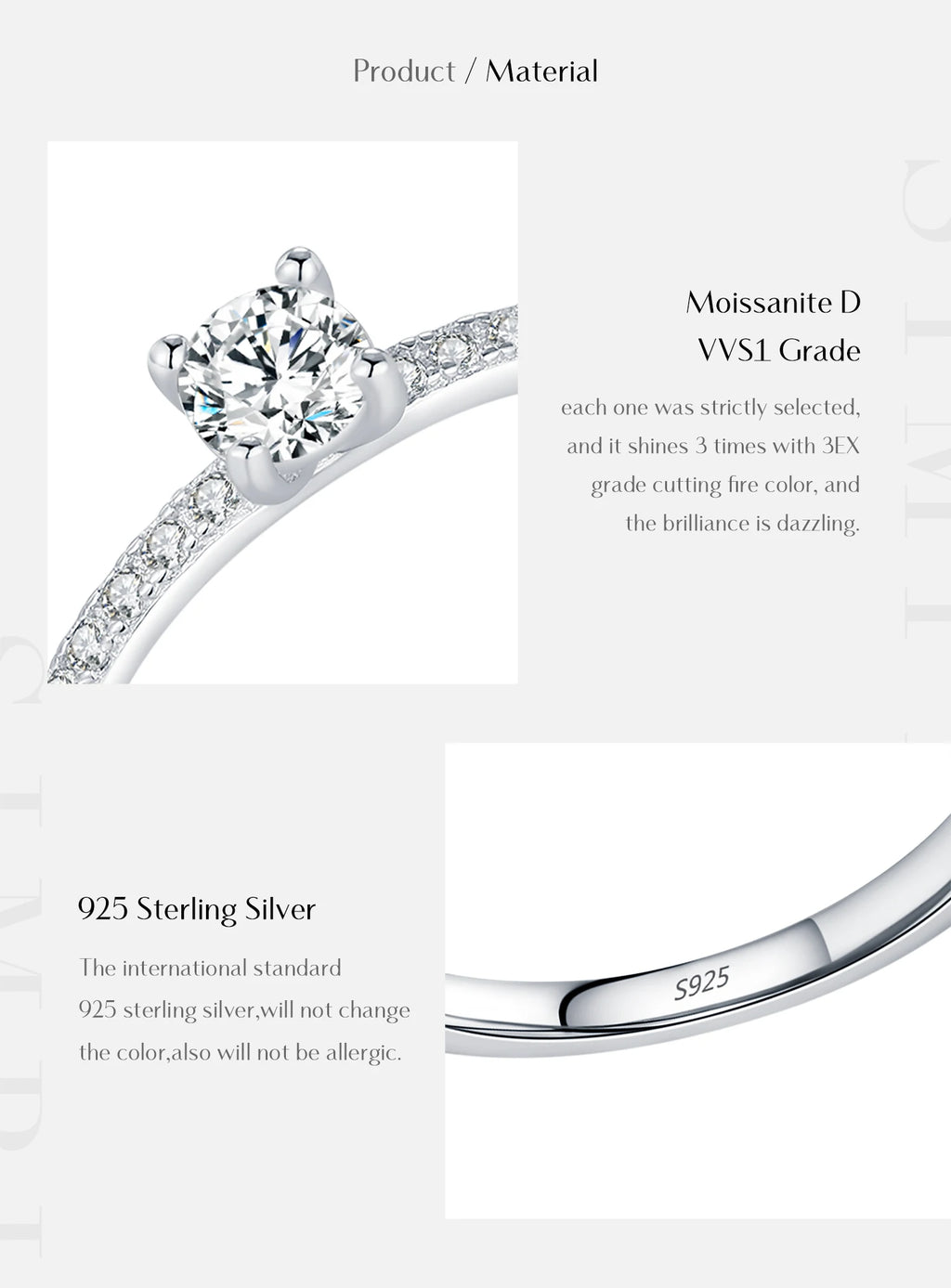 Women's Silver Solitaire Moissanite Pure Light Ring