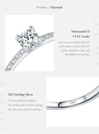 Women's Silver Solitaire Moissanite Pure Light Ring